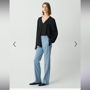 Theory Flared Pant in Good Wool Stone Blue Wool Demetria Trousers Women